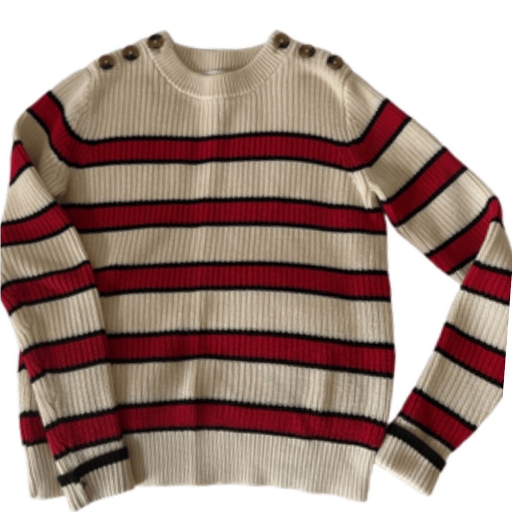 LA LINGE Nautical Red Black and Cream Striped Cotton Sweater- XS